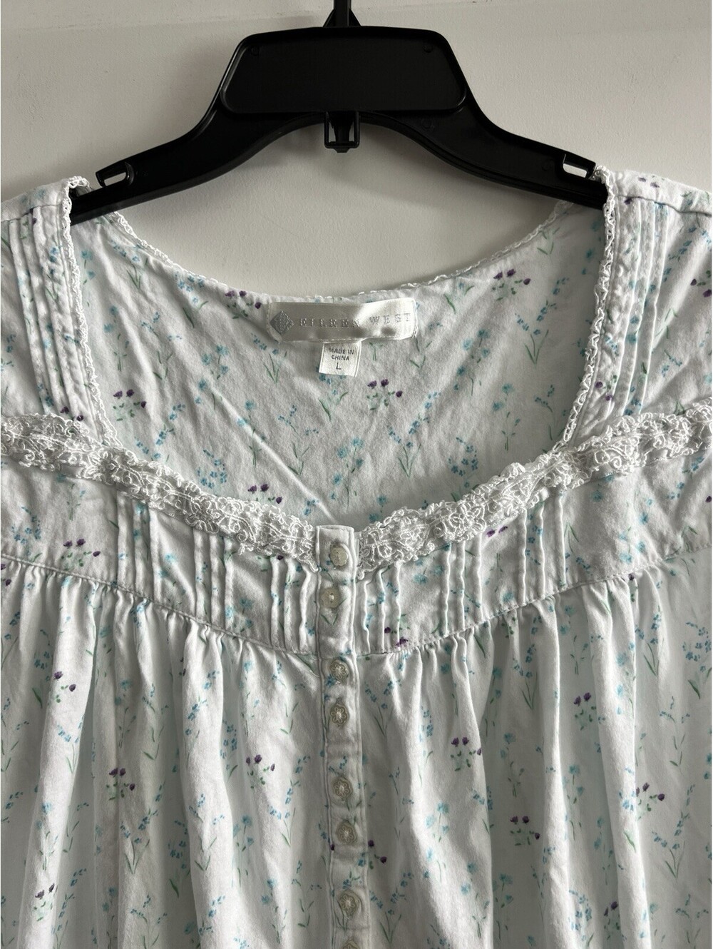 Eileen West Women Sz L Cap Sleeve Cotton Knee Length Floral Nightgown Cottagecor